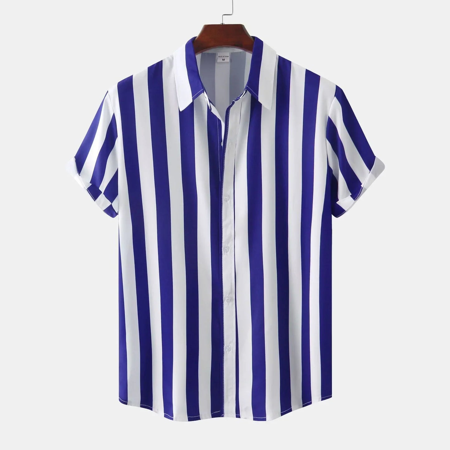 Camisa de hombre de manga corta con tapeta de botones - Rayas