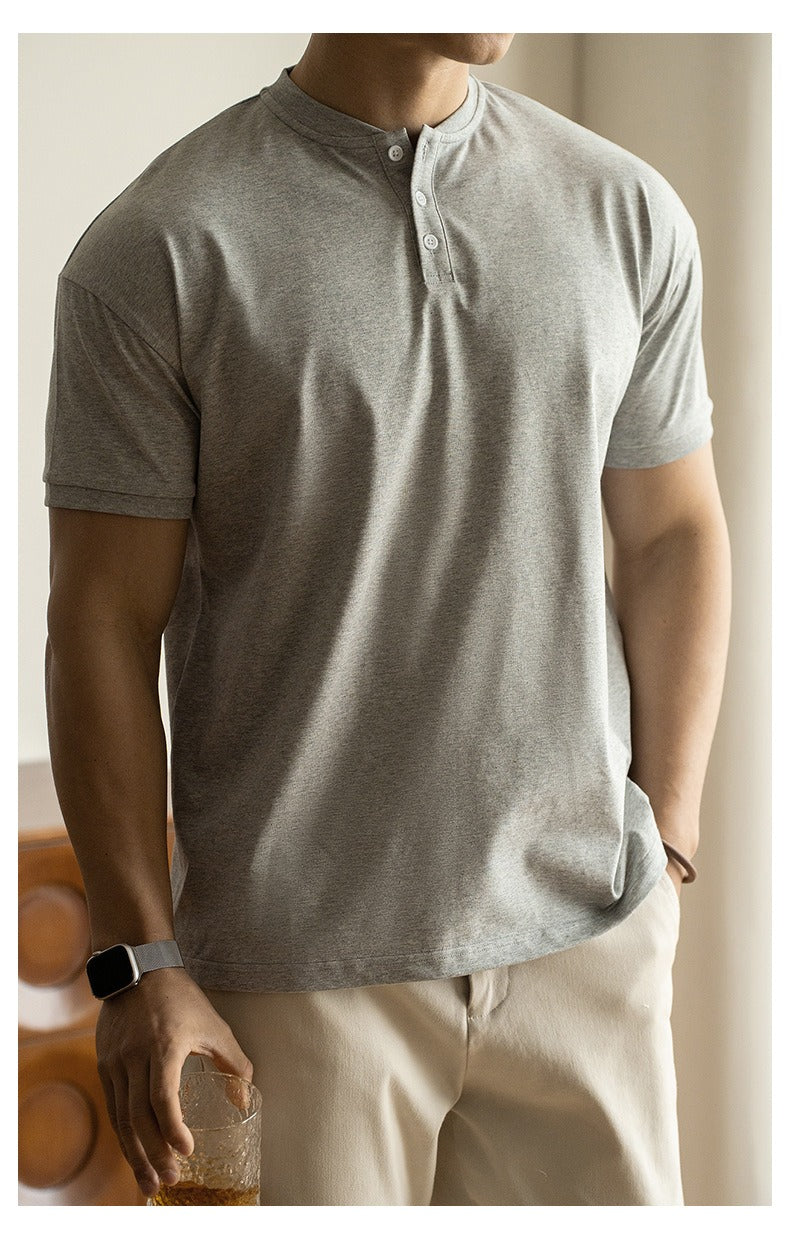 Camiseta hombre cuello mao algodón estilo casual - Damián