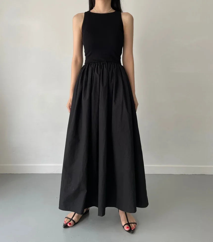 Vestido largo mujer sin mangas elegante negro - Marie