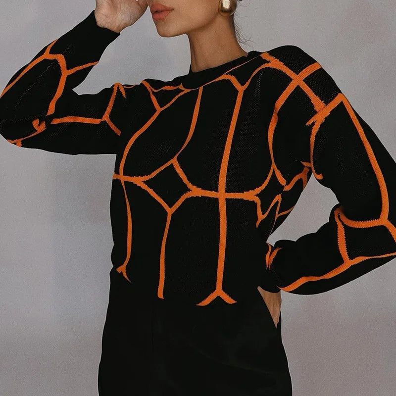 Chio - Jersey geométrico de cuello redondo y estampado llamativo