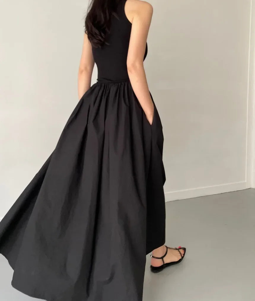 Vestido largo mujer sin mangas elegante negro - Marie