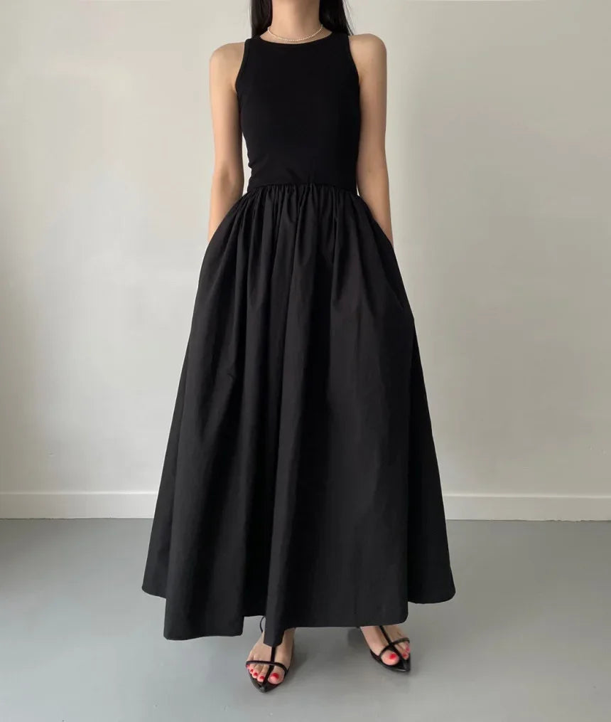 Vestido largo mujer sin mangas elegante negro - Marie