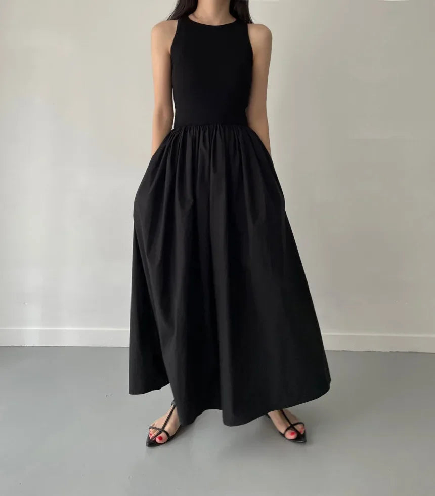 Vestido largo mujer sin mangas elegante negro - Marie