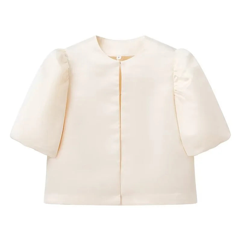 Mona - Elegante camisa de mujer con mangas cortas abullonadas