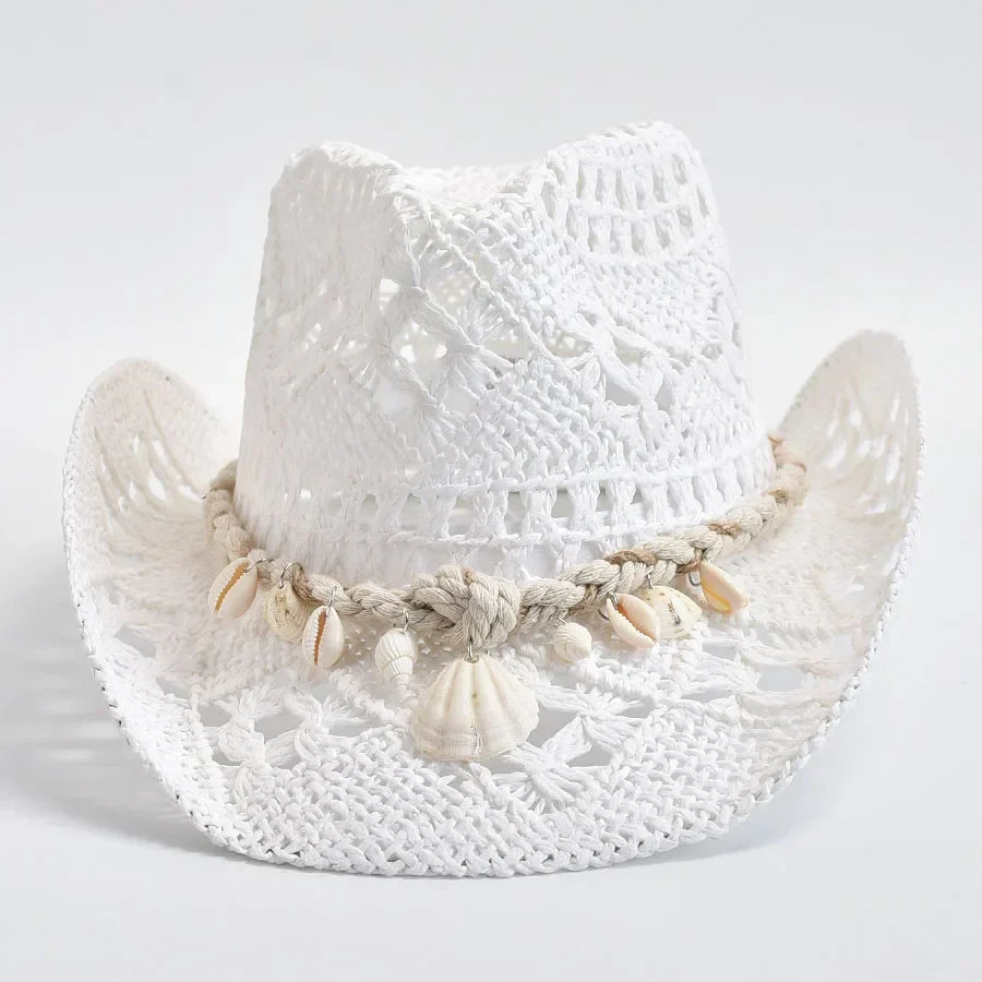 Sombrero de paja concha marina costera