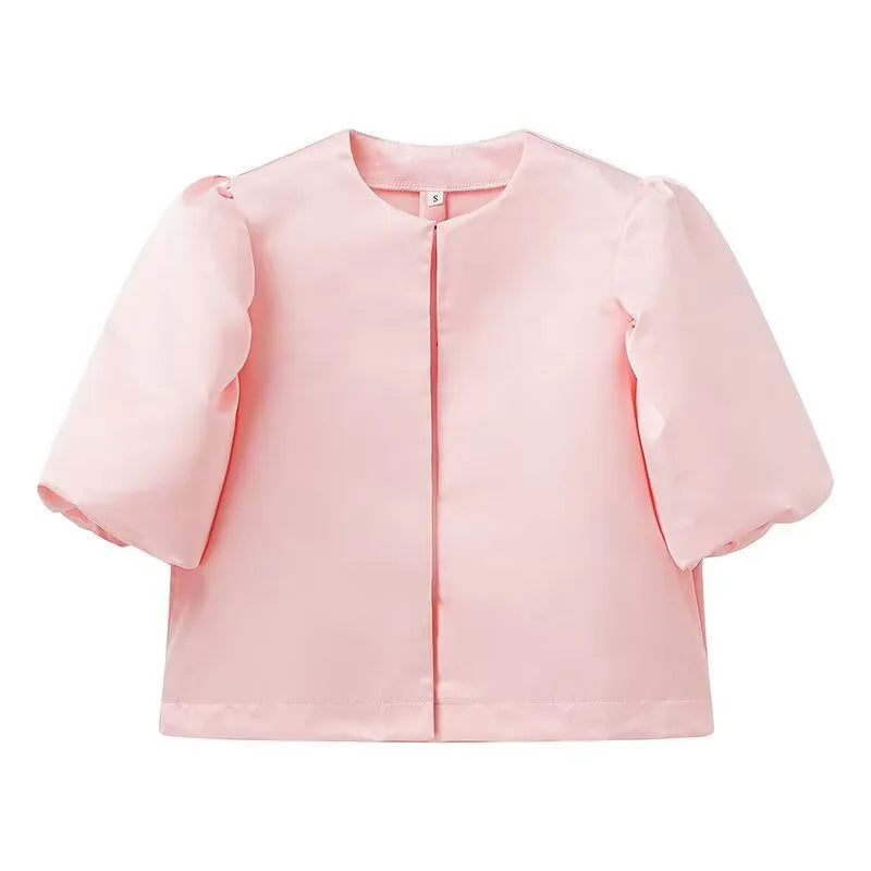 Mona - Elegante camisa de mujer con mangas cortas abullonadas