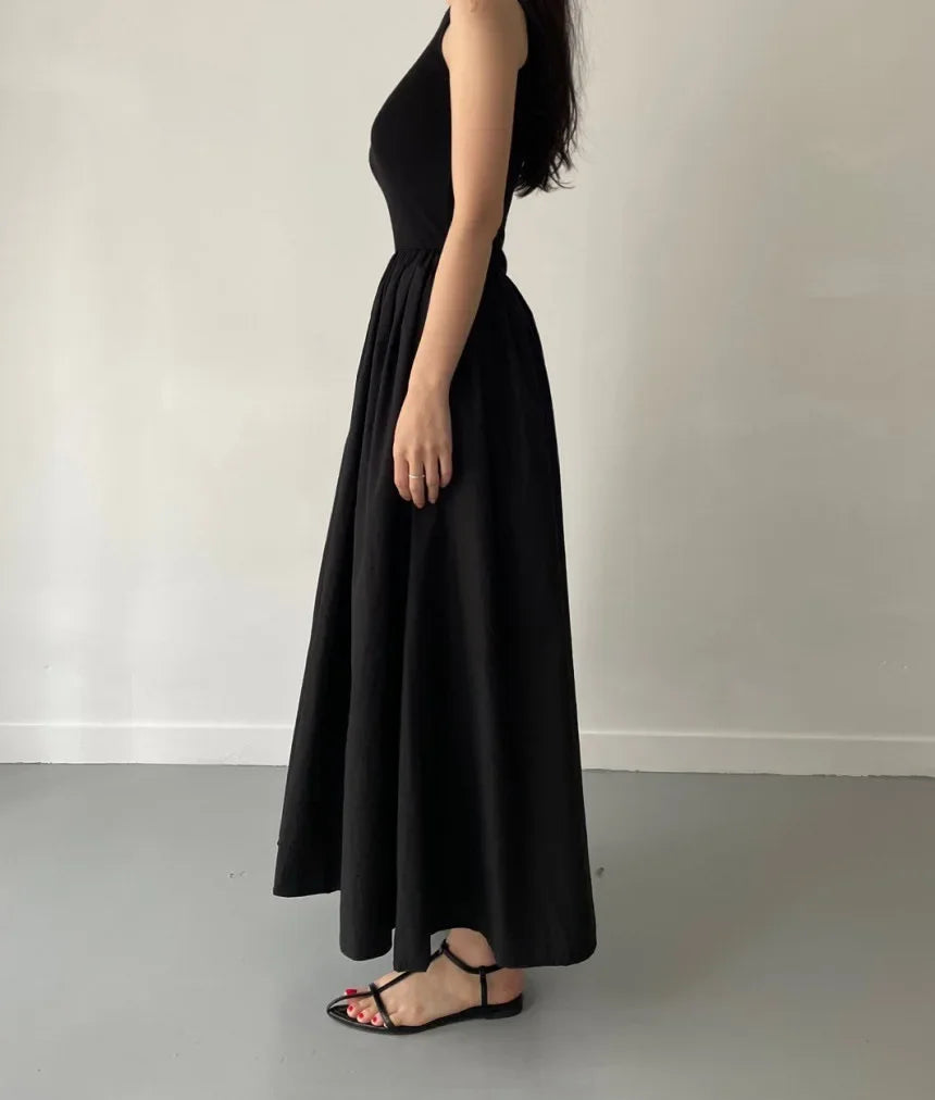Vestido largo mujer sin mangas elegante negro - Marie