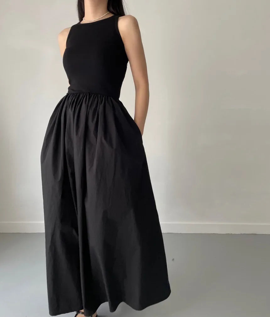 Vestido largo mujer sin mangas elegante negro - Marie