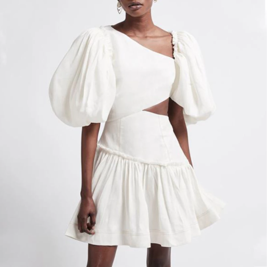 Heidy - Vestido asimétrico con mangas abullonadas