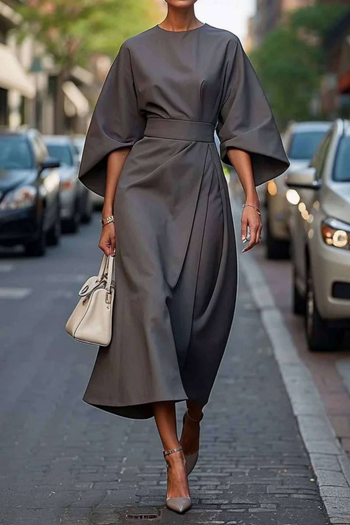 Vestido Sofia: elegancia atemporal con mangas farol y cinturón