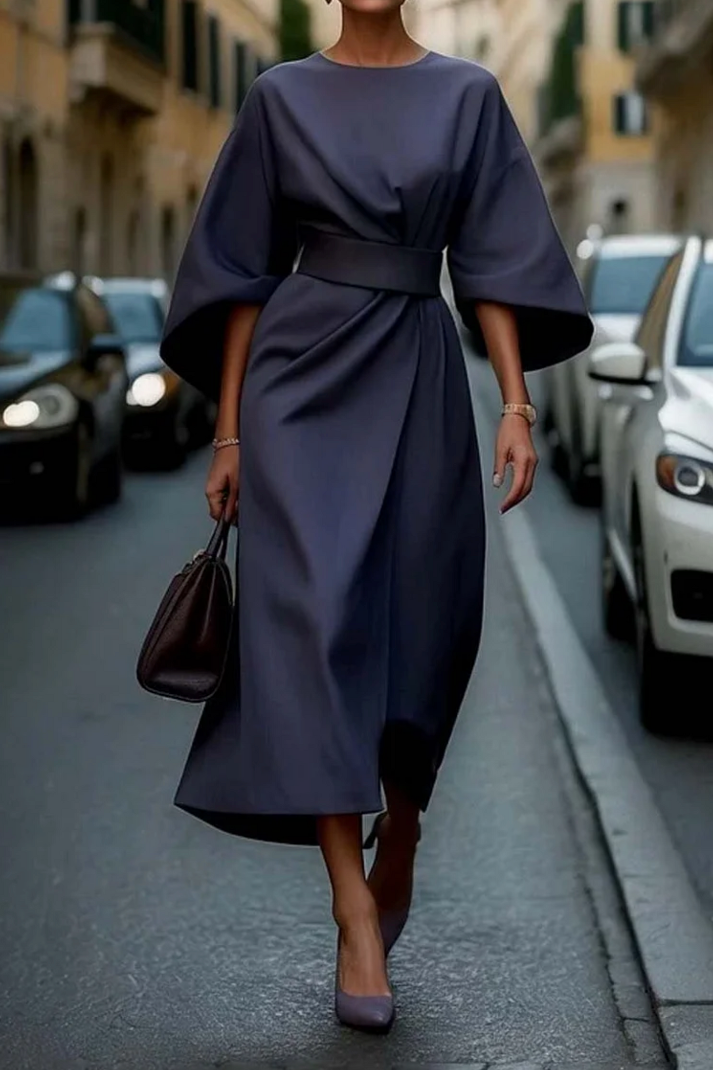 Vestido Sofia: elegancia atemporal con mangas farol y cinturón