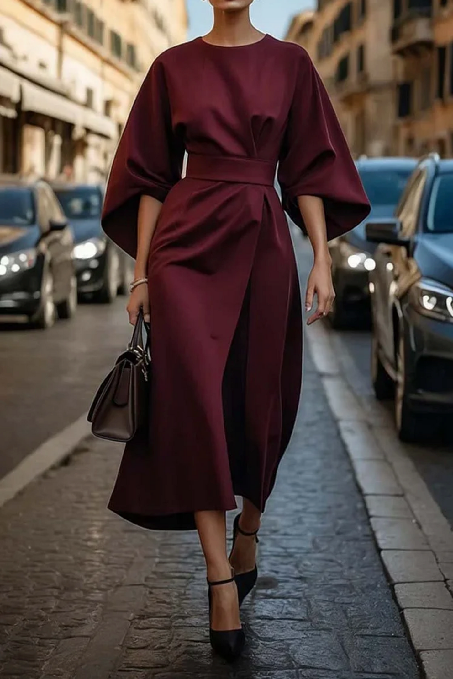 Vestido Sofia: elegancia atemporal con mangas farol y cinturón