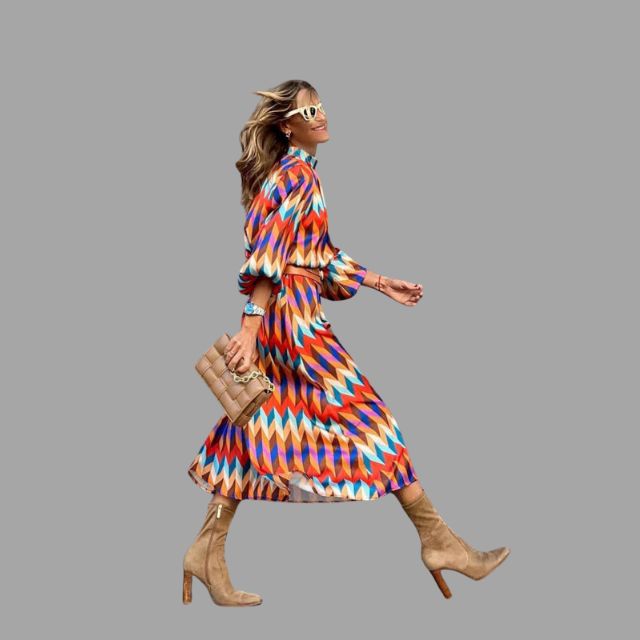 Aleiah - Vestido midi de espiga de colores