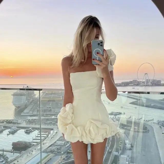 Melody - Vestido de un solo hombro con volantes