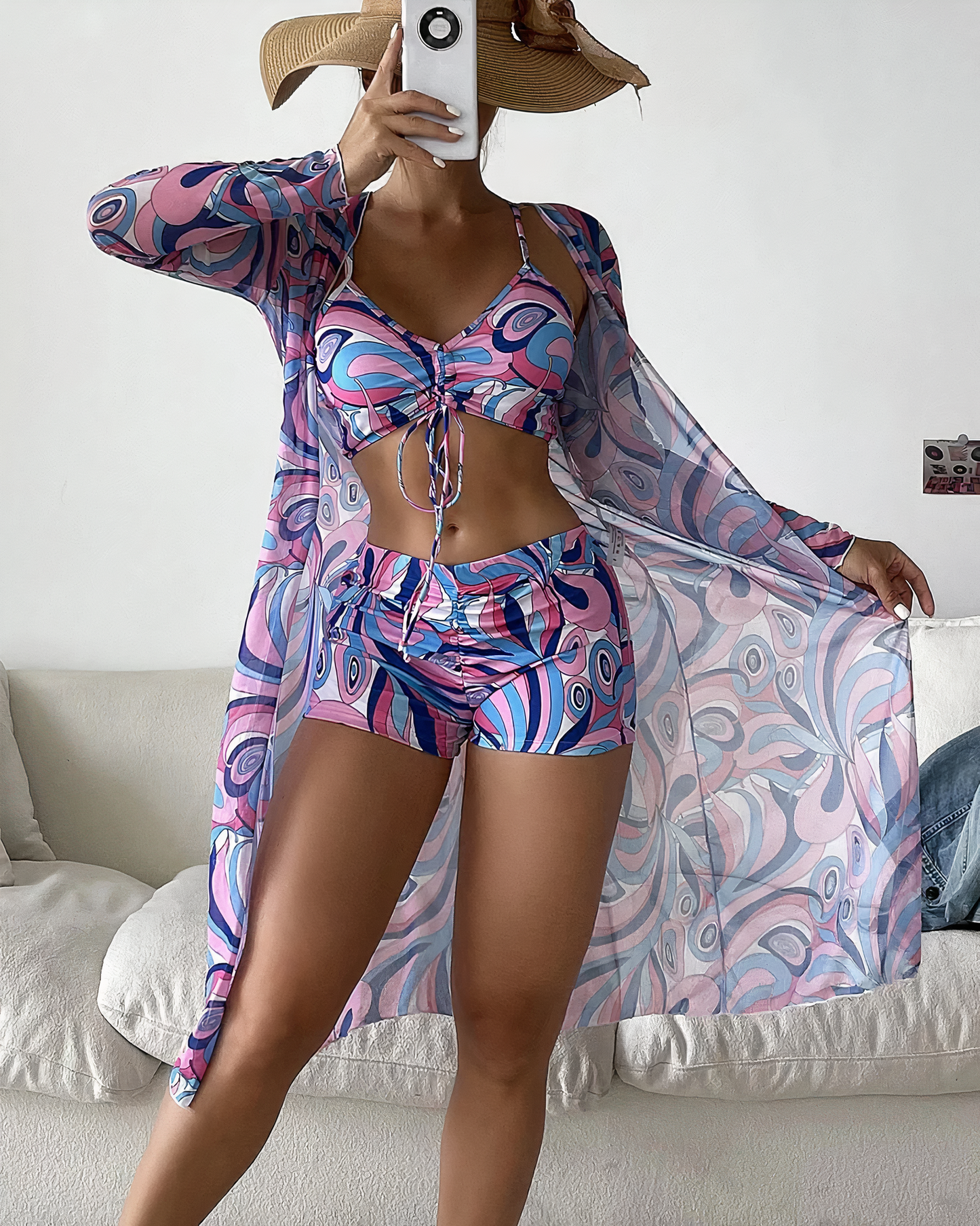 YEVA - Conjunto de bikini vendaje con cintura alta y top