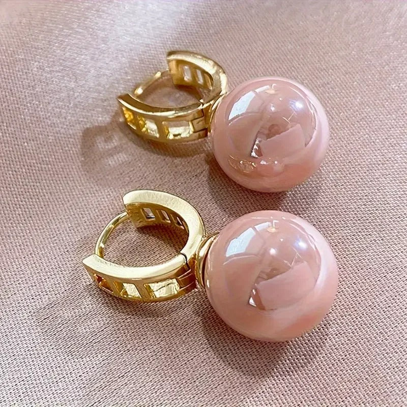 Pendientes Mujer Dorados con Perla Rosa - Alina