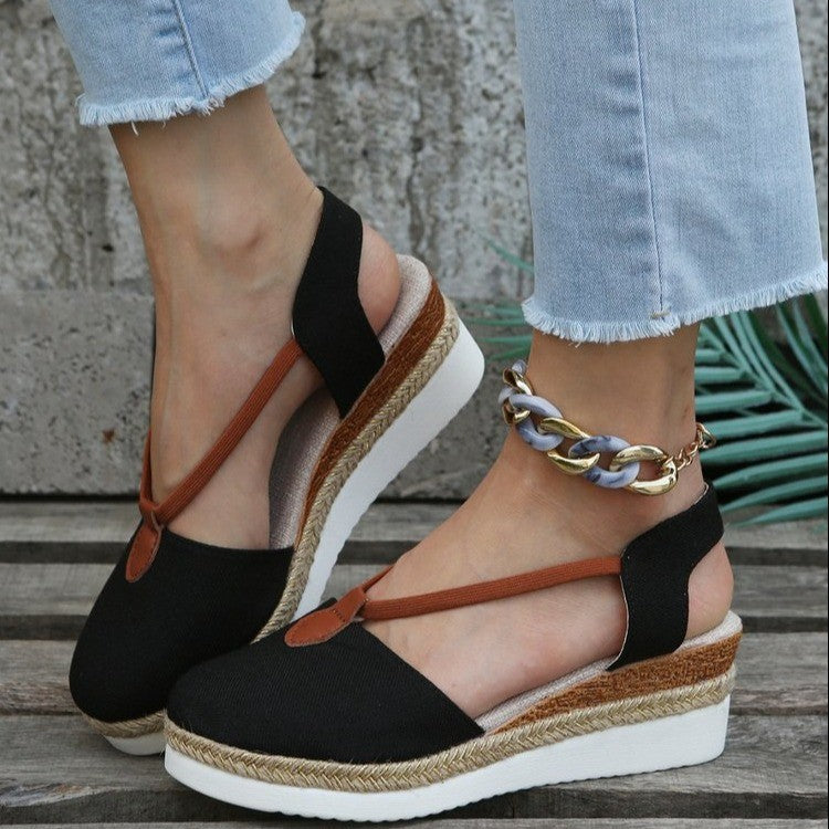 Sandalias para mujer de punta cerrada con tejido natural estilo cuña - Elvira