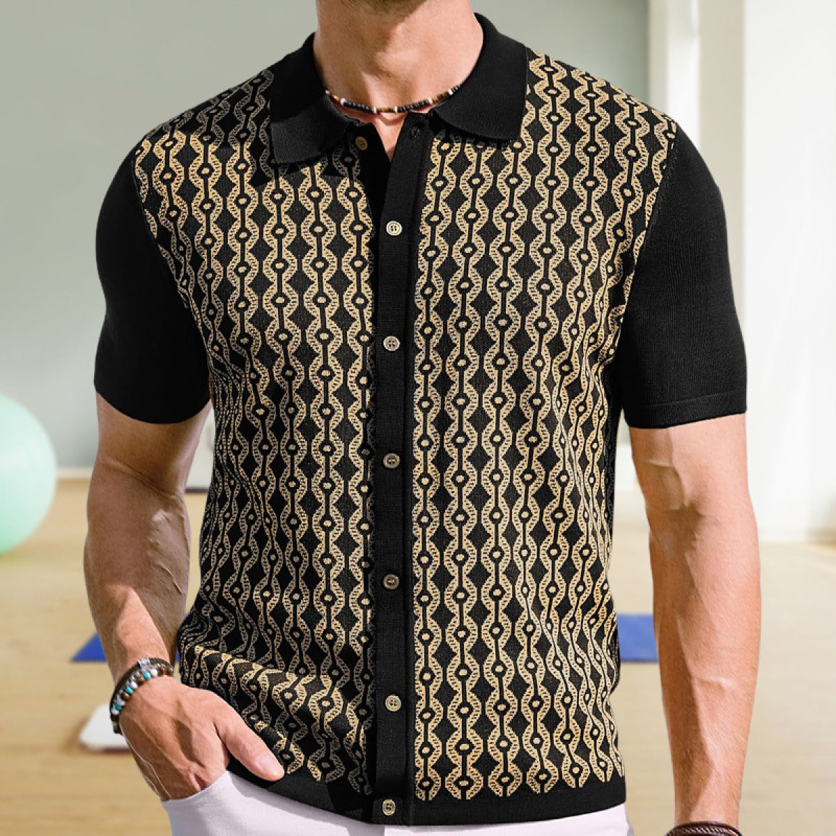 Camisa polo hombre tejido jacquard diseño geométrico - Esteban