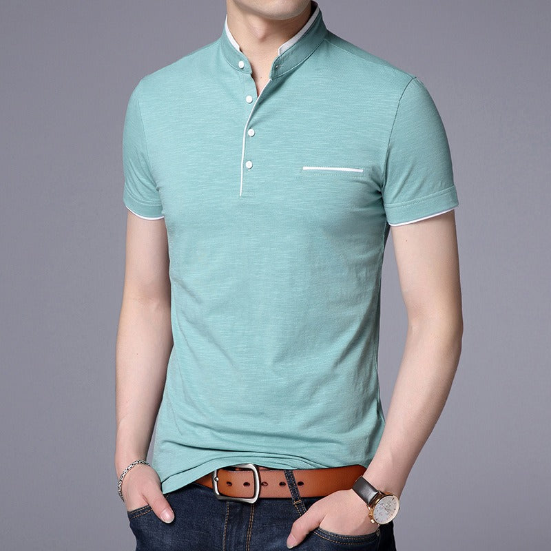 Polo manga corta hombre algodón cuello mao moderno - Álvaro