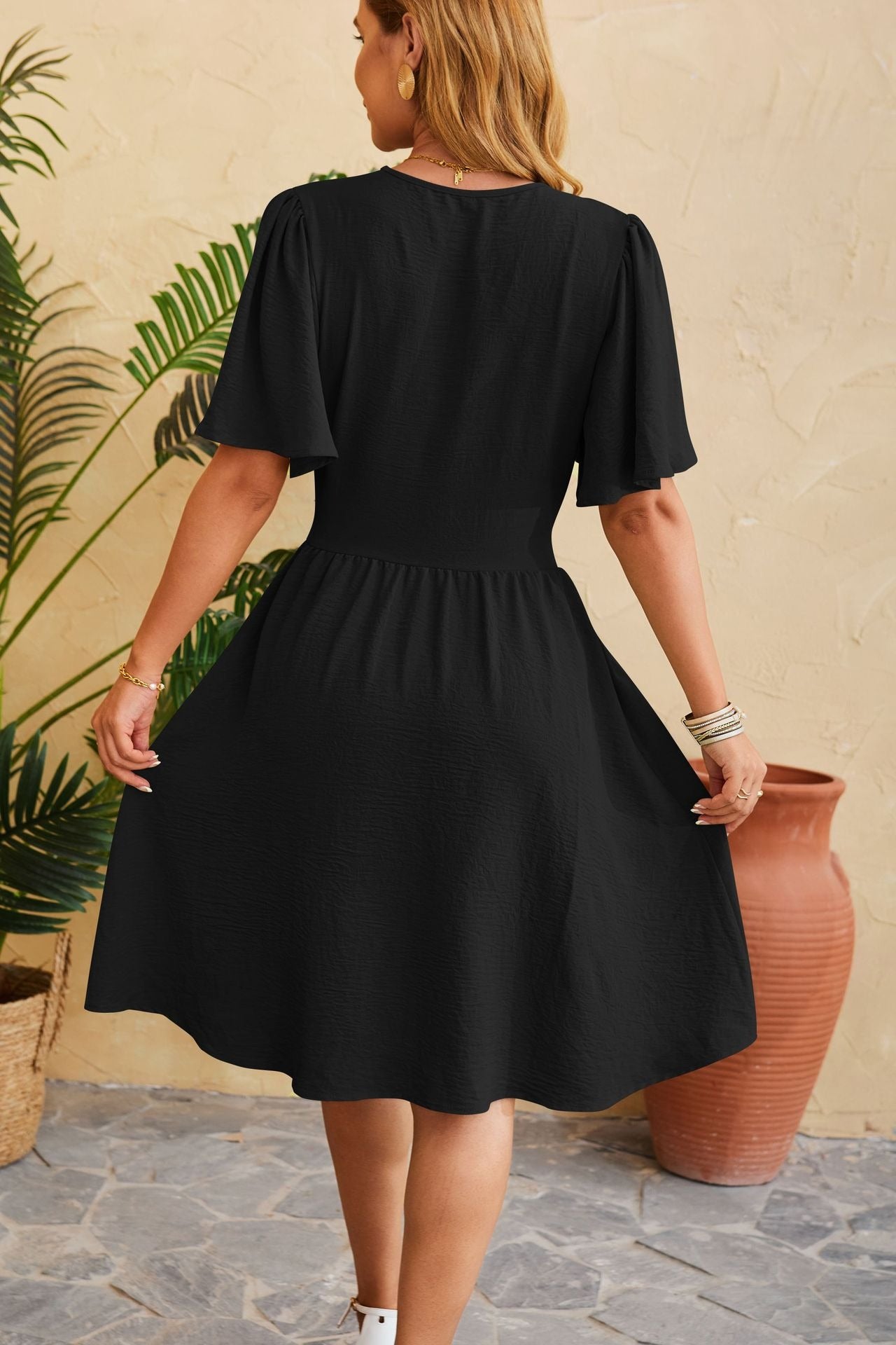 Vestido midi mujer escote cruzado manga corta azul claro - Isadora
