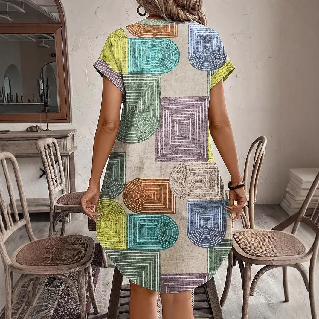 Vestido corto mujer estampado geométrico estilo casual - Marta