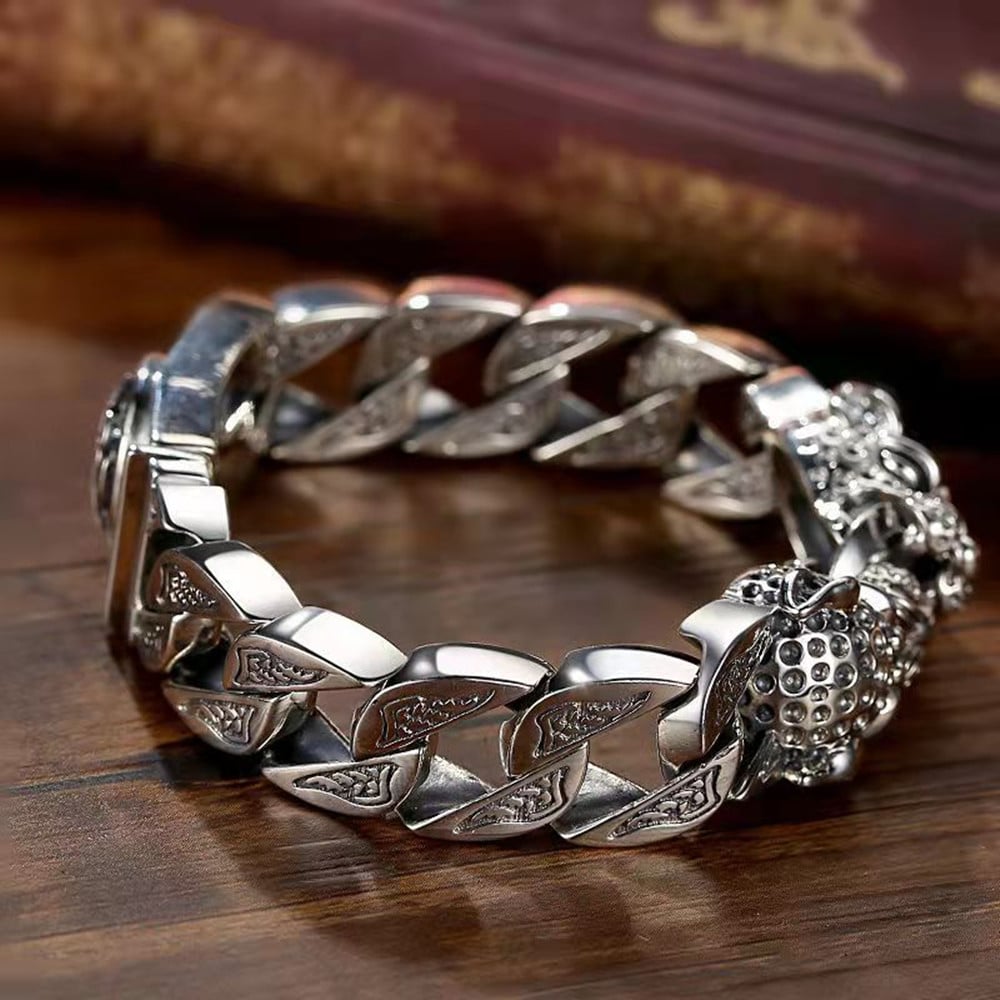 Pulsera hombre cabeza de leopardo diseño tribal metálico - Hekkan