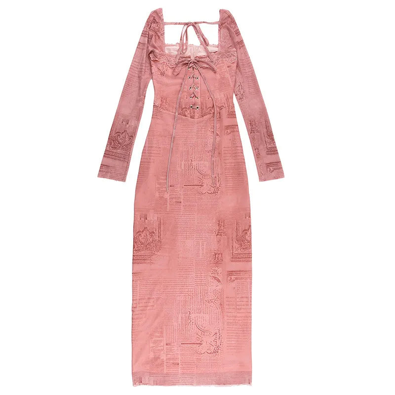 Gala - Vestido largo rosa chic con encaje