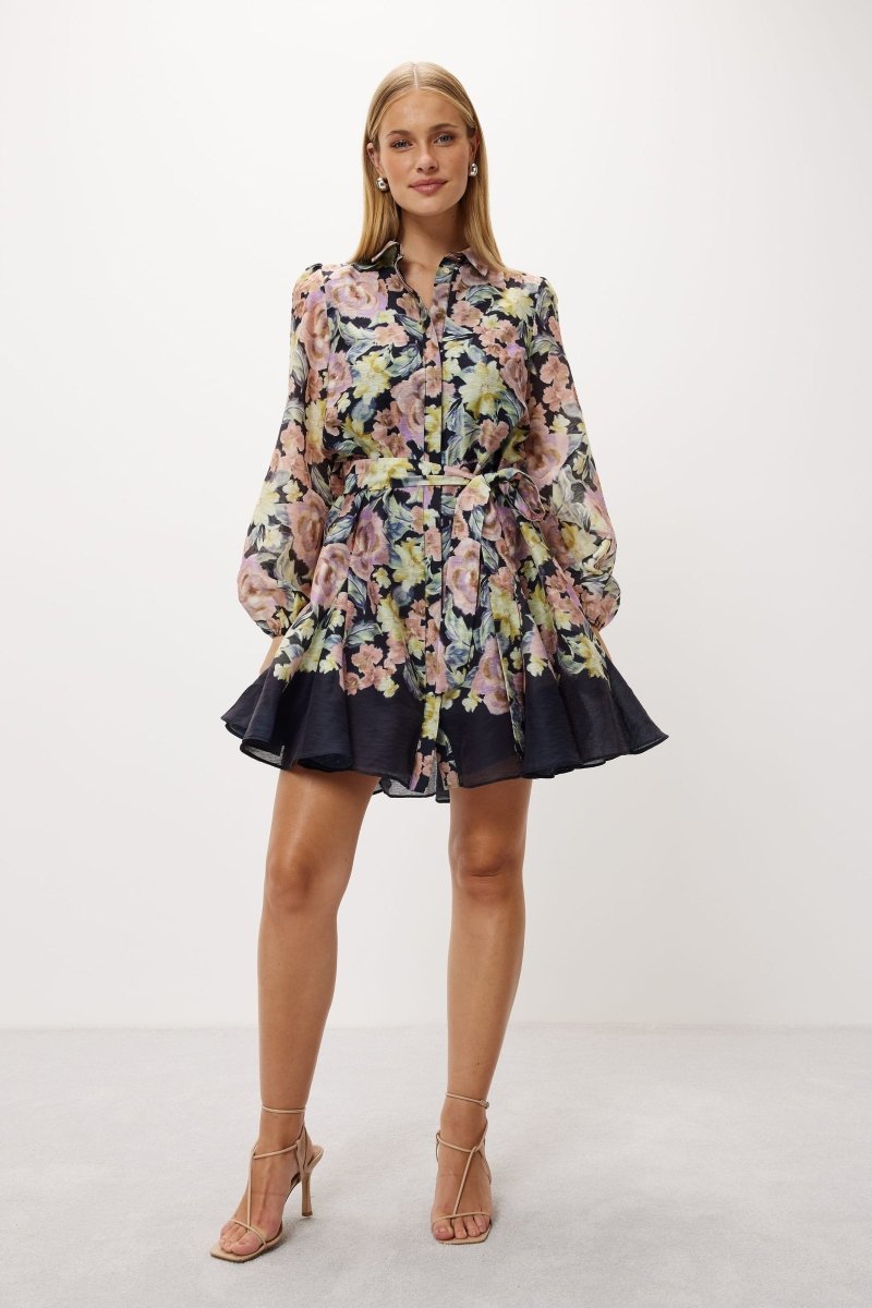 Aza - Minivestido acampanado estampado con cinturón