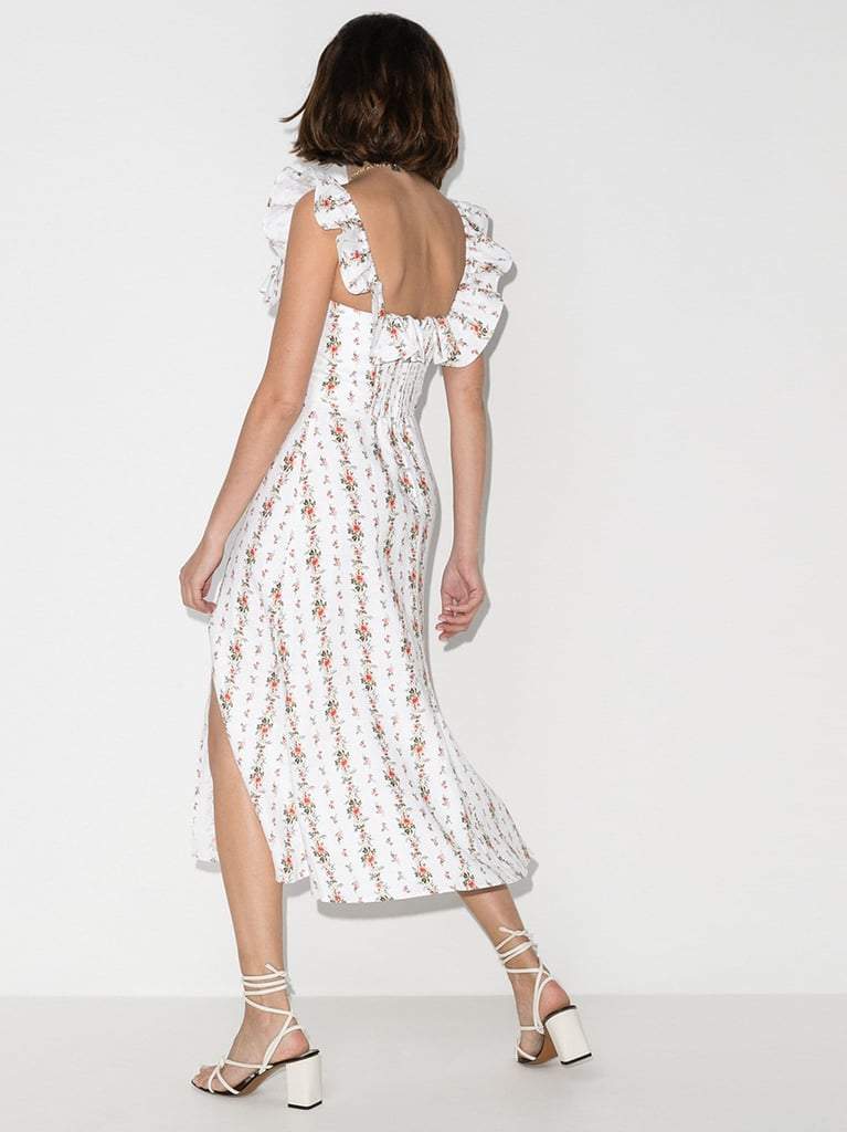 Leni - Vestido midi estampado con abertura y tirantes de volante
