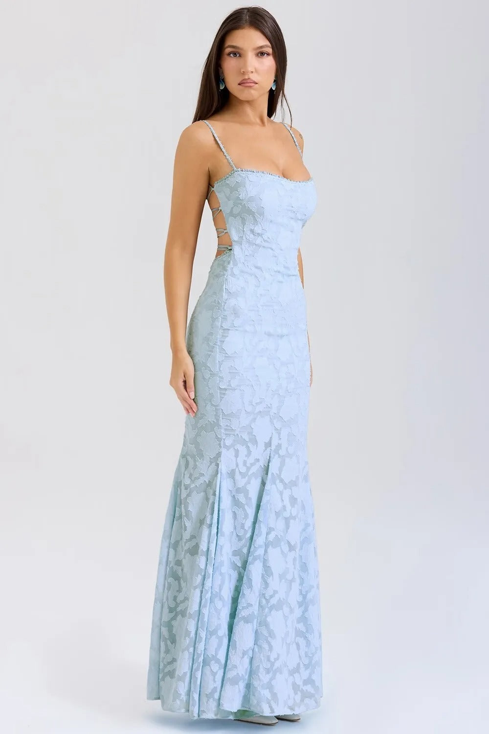 Vestido largo mujer tirantes encaje efecto sirena amarillo elegante - Aurélie