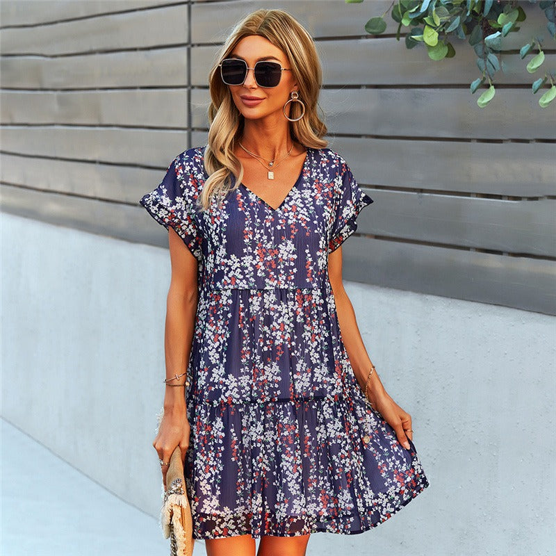 Vestido corto para mujer de gasa estampada con estilo fluido - Lorena