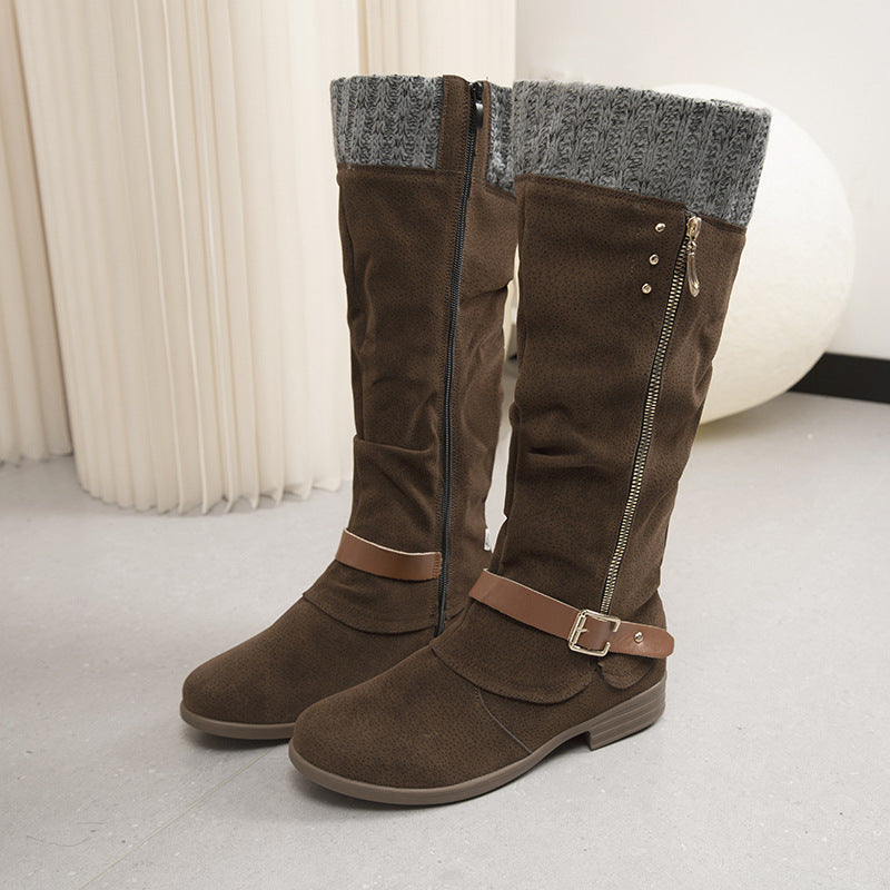 Botas largas con cremallera y detalle de lana - Mireille