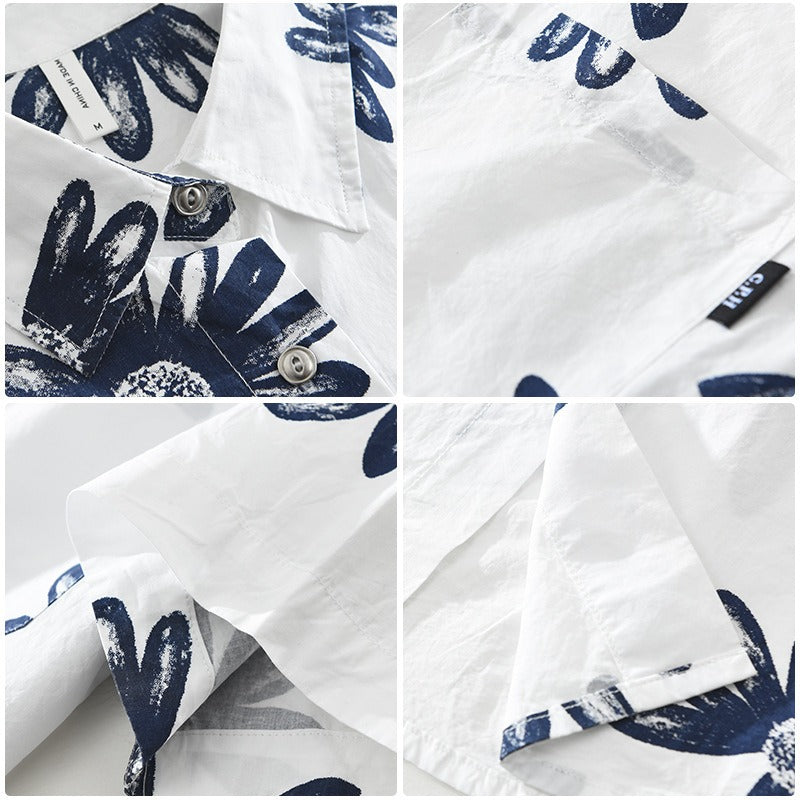 Camisa casual hombre algodón estampado floral manga corta - Rodrigo