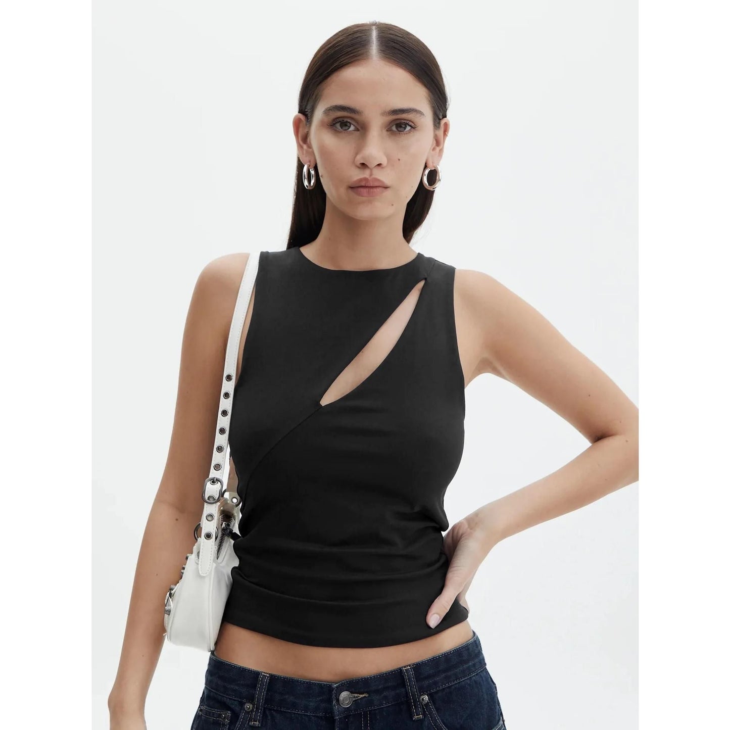 Lorea - Top de punto sin mangas de verano para mujer