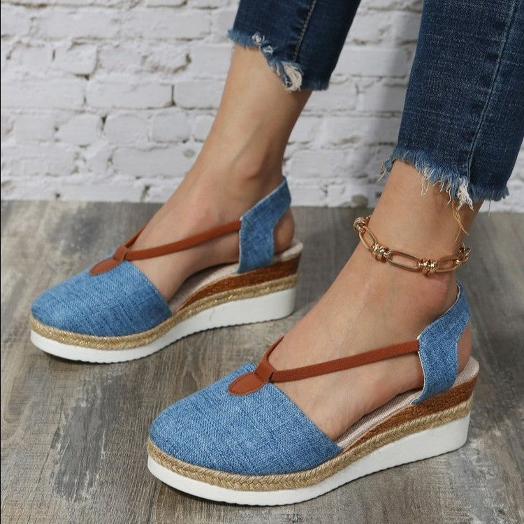 Sandalias para mujer de punta cerrada con tejido natural estilo cuña - Elvira