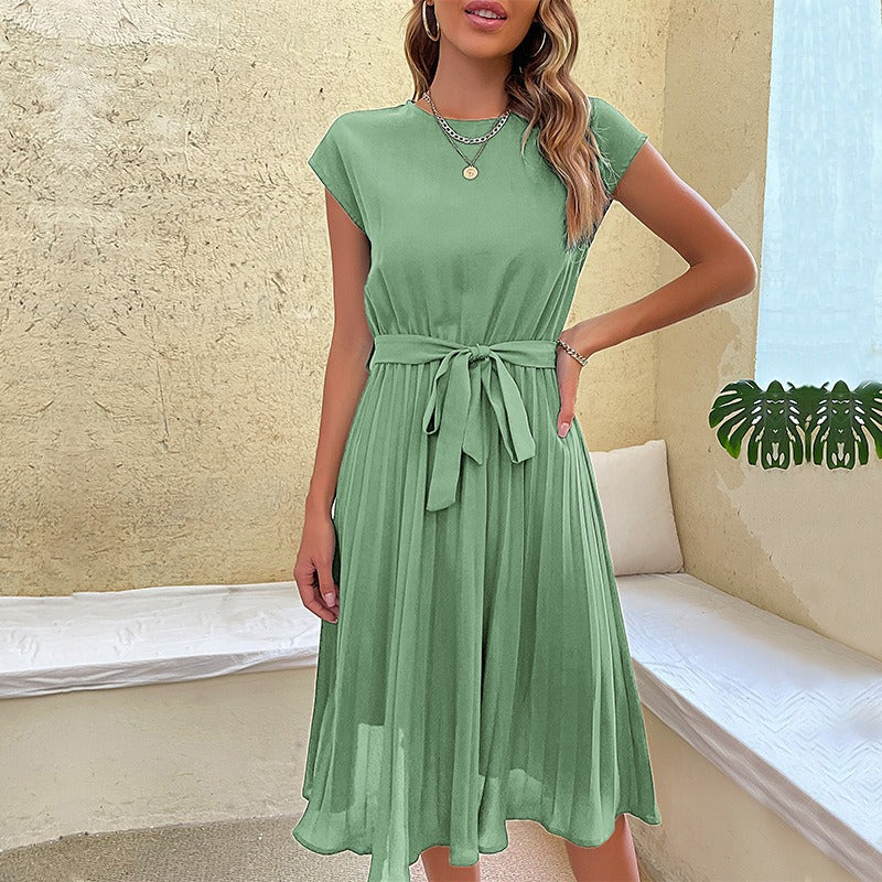 Vestido midi para mujer plisado con cinturón estilo elegante - Julieta