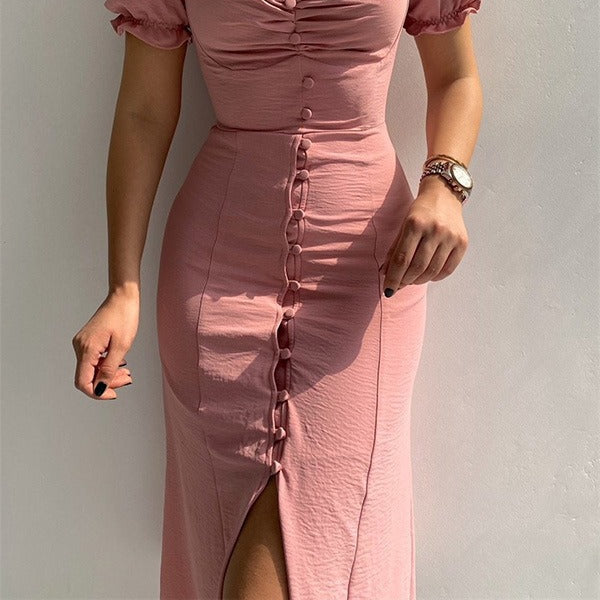 Vestido midi para mujer botones decorativos estilo romántico - Clara