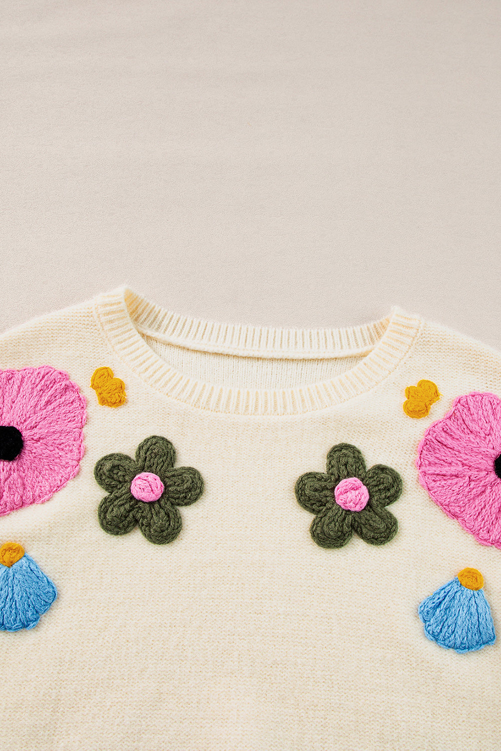 Anne - Jersey de punto floral con bordes acanalados
