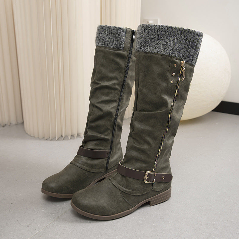 Botas largas con cremallera y detalle de lana - Mireille
