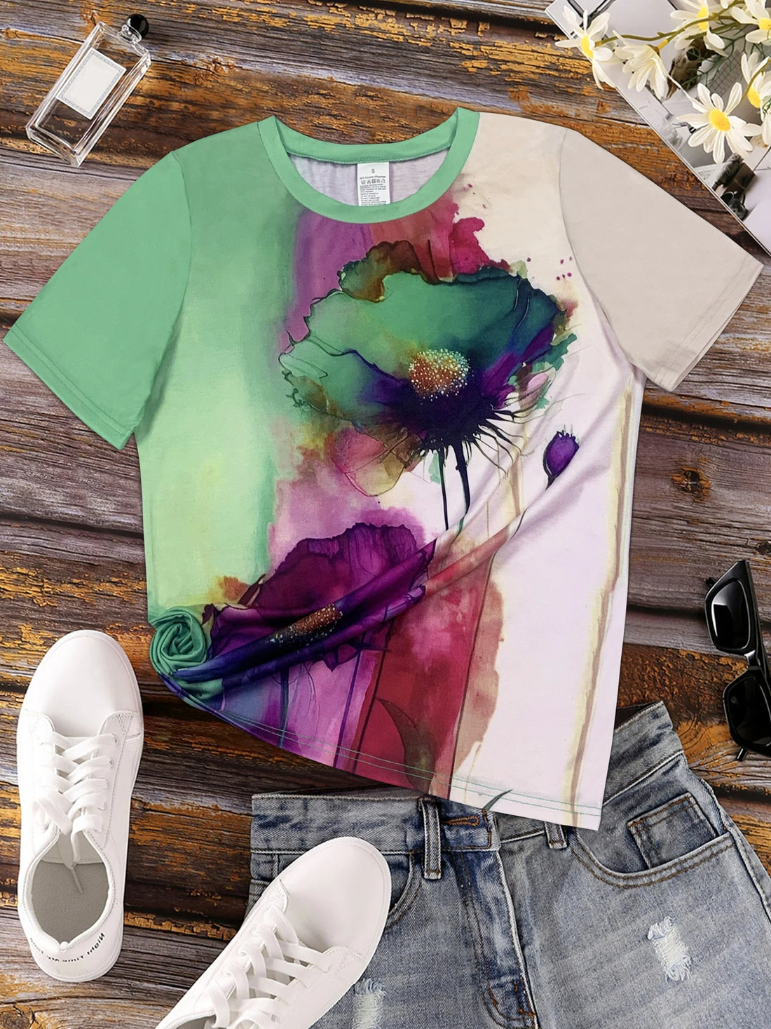 Fabienne - Camiseta con estampado floral y manga corta