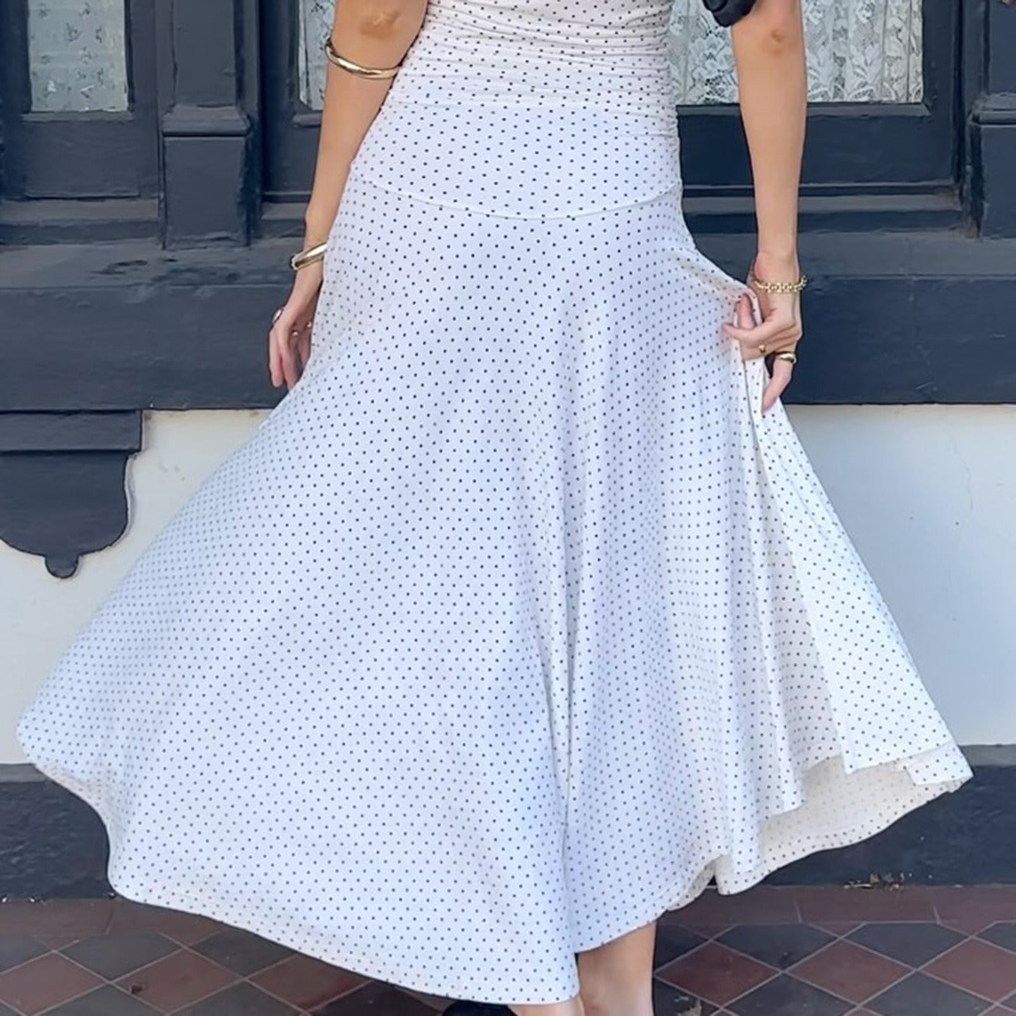 Vestido largo mujer escote cruzado estampado de lunares - Helena