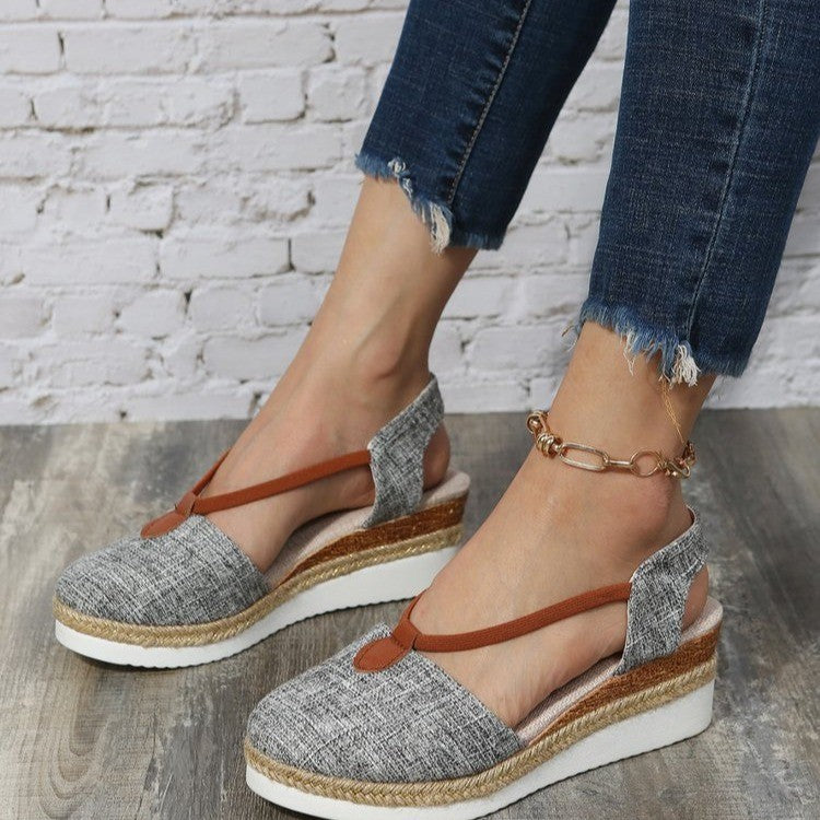 Sandalias para mujer de punta cerrada con tejido natural estilo cuña - Elvira