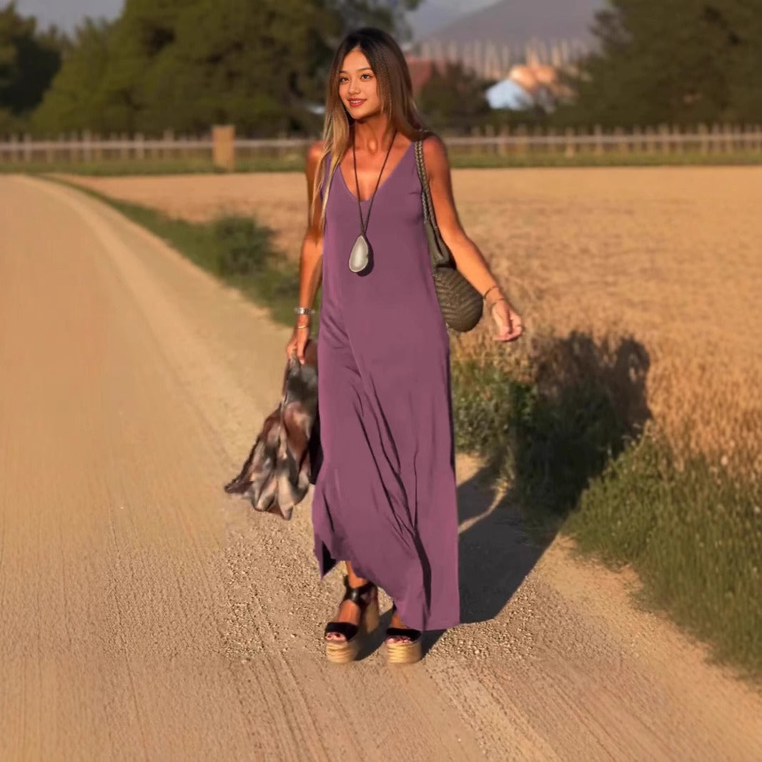 Vestido largo para mujer de tirantes fluidos estilo casual - Celina