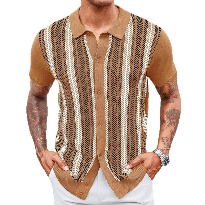 Camisa polo para hombre tejido jacquard de rayas verticales estilo casual - Marcelo