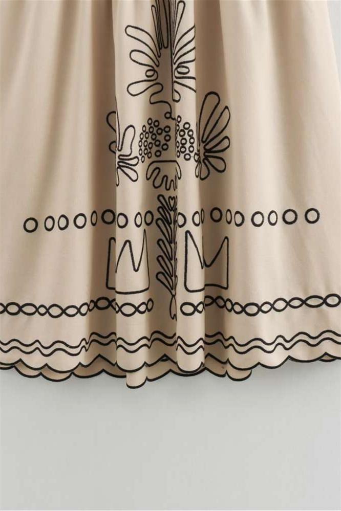 Gilda - Vestido midi de algodón con bordado abstracto