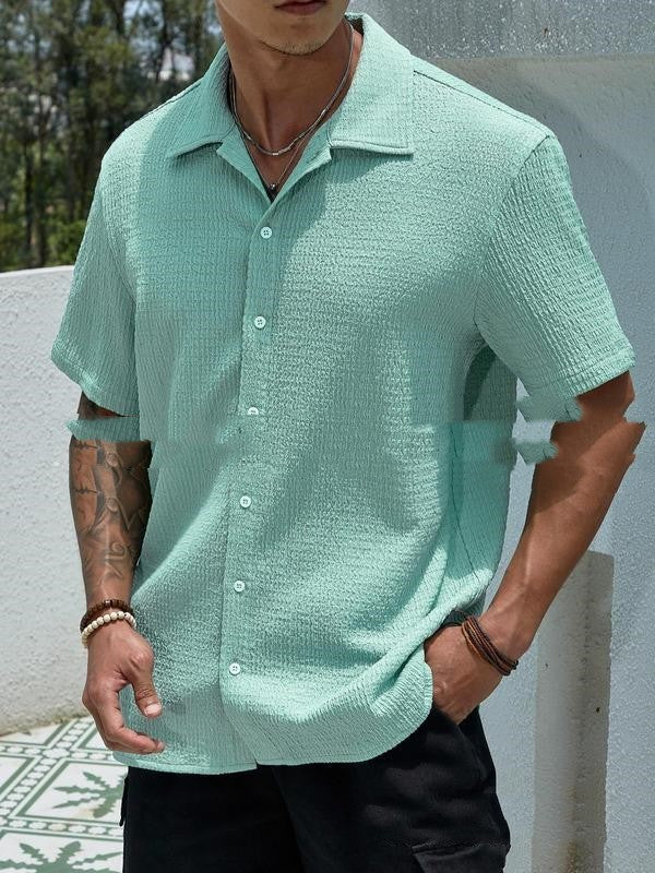 Jeffron - Camisa casual de manga corta de color liso para hombre