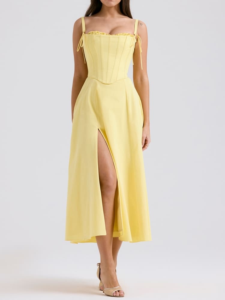 Emily - Vestido amarillo casual y femenino de dama