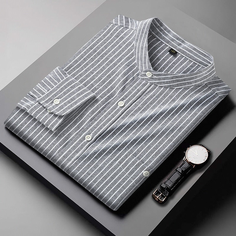 Camisa para hombre de rayas verticales cuello mao estilo casual - Iker