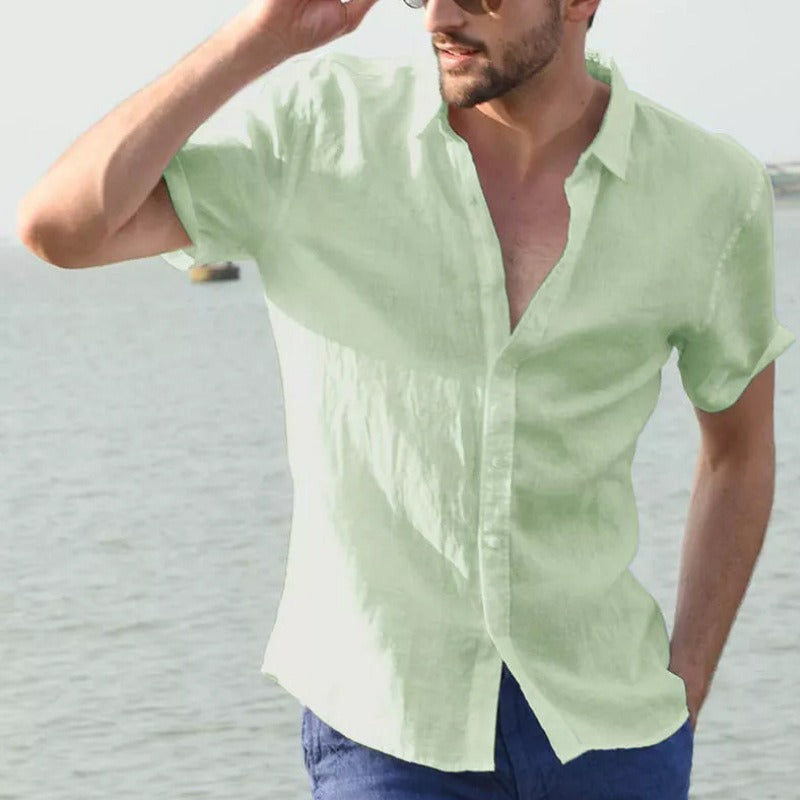 Camisa hombre lino manga corta estilo casual - Iván
