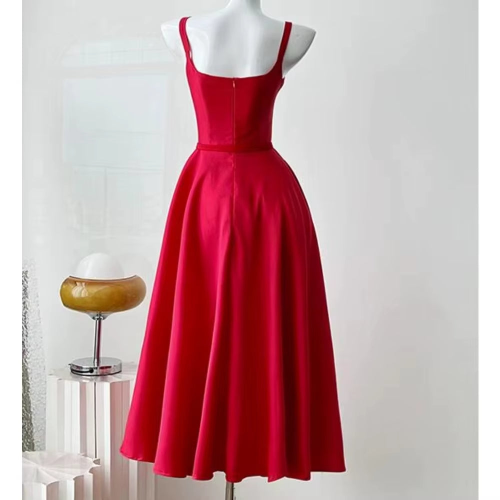 Vestido largo mujer sin mangas estilo francés rojo vintage - Liora